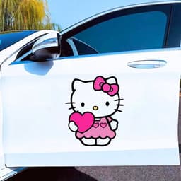 Decal Ô tô Hình Mèo Hello Kitty Ôm Trái Tim Dễ Thương, Chống Thấm Nước 6