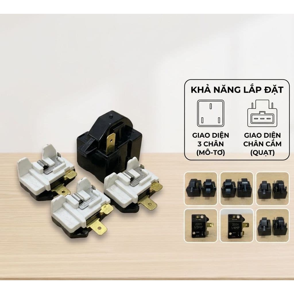 Rơ Le Khởi Động Và Tecmic Bảo Vệ Block Tủ Lạnh - Đủ Dòng Từ 1/2 HP Đến 1/8 HP (Loại 1, 2, 3, 4 Chân)
