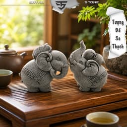 Tượng song tượng bách tài đá sa thạch - Tượng deco, trang trí tiểu cảnh, bán cạn, terrarium 1