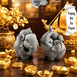 Tượng song tượng bách tài đá sa thạch - Tượng deco, trang trí tiểu cảnh, bán cạn, terrarium 3