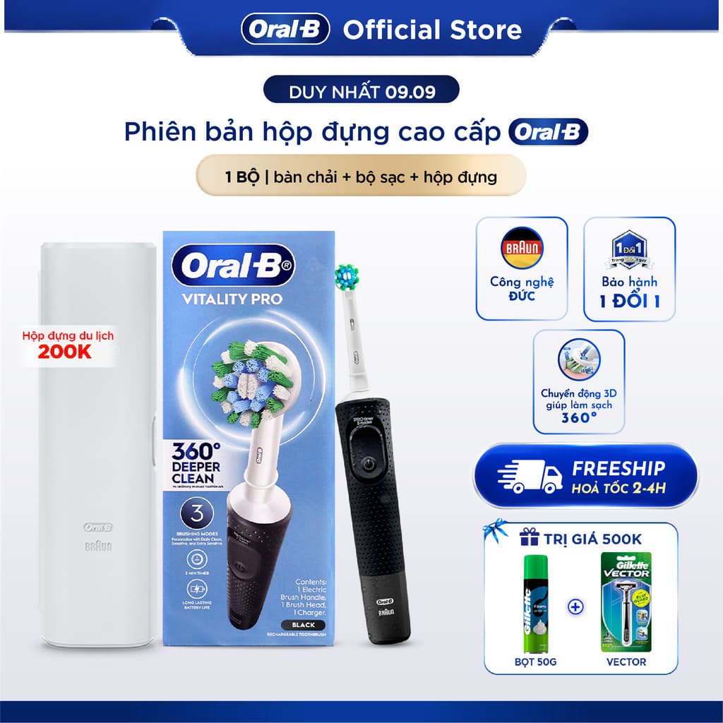 [HỎA TỐC 2H-4H] Phiên Bản  Hộp Đựng Bàn Chải Điện ORAL-B VITALITY Pro 3 CHẾ ĐỘ Giúp Làm Sạch Sâu