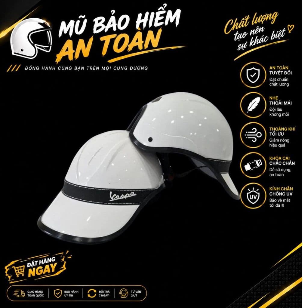 [ĐẠT CHUẨN AN TOÀN] Mũ Bảo Hiểm Vespa Nam Nữ Nửa Đầu Thời Trang Vintage Retro Thiết Kế Lưỡi Trai Cá Tính