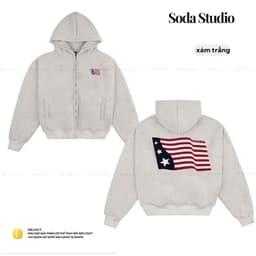 Áo khoác Hoodie Zip Nỉ Có Túi & Dây Rút Three Star Thêu xù Lá cờ -Áo Hoodie Thời trang Unisex Nam Nữ TopMenswear 4