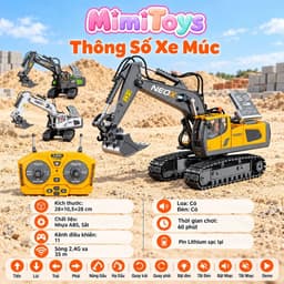 Xe Công Trình Điều Khiển Từ Xa MimiToys - Xe Cuốc, Máy Xúc, Xe Ben, Xe Ủi, Xúc Lật 6/9/11/13 Kênh, Pin Sạc, Gàu Sắt 3