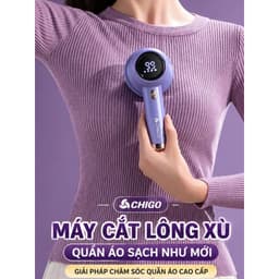 Máy Cắt Lông Xù CHIGO Chính Hãng 8W, Lưỡi Dao 6 Cánh, 3 Tốc Độ, Màn Hình LED, Sạc Type-C, Hút Xơ Vải Tự Động_TH 6