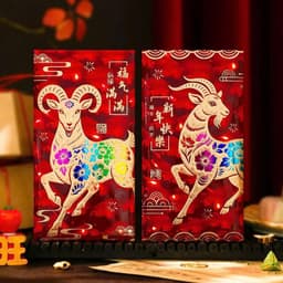Set 6 Chiếc Họa Tiết Dê Vàng May Mắn 2027, Phong Bao Lì Xì Đỏ Cao Cấp, Trang Trí Hoa Văn Tài Lộc Đón Xuân 3