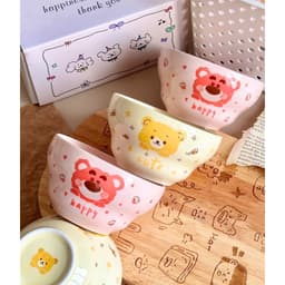 Set 4 Bát Kèm 4 Thìa Hoạ Tiết Gấu Xinh Xỉu kho 6366 3
