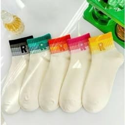 Tất Trắng Cổ Ngắn Chữ R Màu Sắc Đa Dạng Nhiều set (Chất Cotton Mềm) VOICON-[TV01] 1