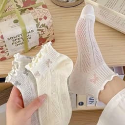 Set 5 Tất Nơ Cổ Ngắn Cotton Dệt Kim Dễ Thương Tất Vớ Nữ 2