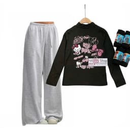 Bộ đồ nữ: Quần dài da cá xám đậm trơn +và áo GIỮ NHIỆT nữ dài tay  - in mèo CUTE - thoitrang gia rẻ009 2