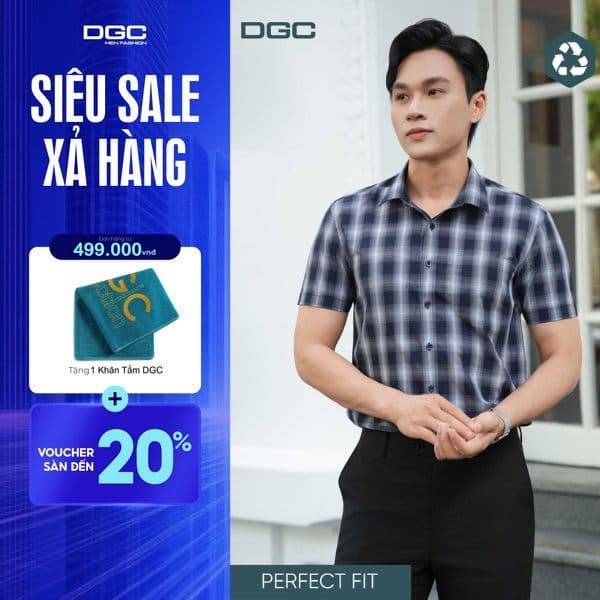 Áo Sơ Mi Ngắn Tay DGC Dáng Ôm Perfect Fit, Phong Cách Trẻ Trung, Chất Vải Mềm Nhẹ - SASNBD51M-S