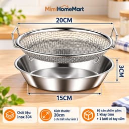 Vỉ Lọc Dầu Inox Kèm Khay Đĩa 20cm MimiHomeMart - Hỗ Trợ Ráo Dầu Thực Phẩm Khi Chiên Rán 4