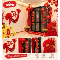 Set decor Vải Nhung, chữ Tết xốp nhung, trang trí nhà cửa, cửa hàng quán ăn lễ Tết( BHVD 4) 7