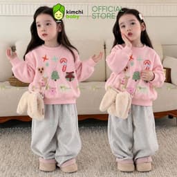 [10-29KG] Áo Nỉ Thu Đông Cho Bé Trai Bé Gái Kimchibaby Vải Nỉ 2 Da Cao Cấp Họa Tiết Noel Giáng Sinh Dày Mịn Ấm AN602 9
