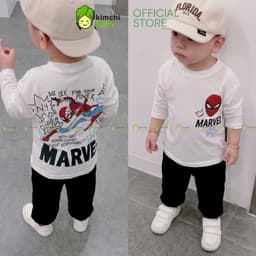[10-29KG] Bộ Dài Tay Cho Bé Trai KIMCHIBABY Vải Cotton Cao Cấp 190gsm Mềm Mịn Họa Tiết Siêu Nhân Người Nhện KD601 5