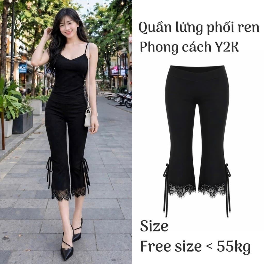 Quần ngố nữ dáng lửng qua gối phối ren cạp trễ hack dáng cực xinh  QRL7 65