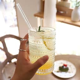 Bộ 6 ly cốc thuỷ tinh dáng trụ hoạ tiết giọt nước chấm bi dung tích 440ml 6
