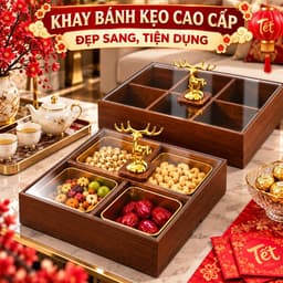 KHAY ĐỰNG MỨT, KHAY ĐỰNG BÁNH KẸO TẾT, CHIA NGĂN TIỆN LỢI CÓ NẮP ĐẬY BỀN ĐẸP SANG TRỌNG GỖ MDF CAO CẤP 1