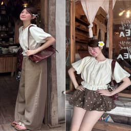 Áo Sơ Mi Cộc Tay Dáng Croptop Tay Bồng Chun Dưới M1212 Thời Trang Nữ  7