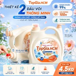 Nước Giặt Xả TopGia 4.5KG 2 Vòi Cao Cấp – Lưu Hương 100H, Kháng Khuẩn 99%, Thơm Dịu Nhẹ, Giặt Sạch Mềm Vải 1