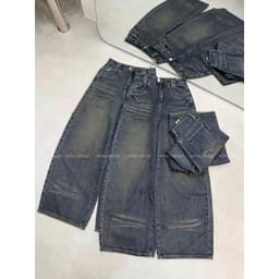 Quần Jean Nữ Suông Ống Cong AN TÂY Cạp Cao Hack Eo Style Vintage Cá Tính Chiều Dài 100cm #8900 Màu Xanh Than Wash Xước 7