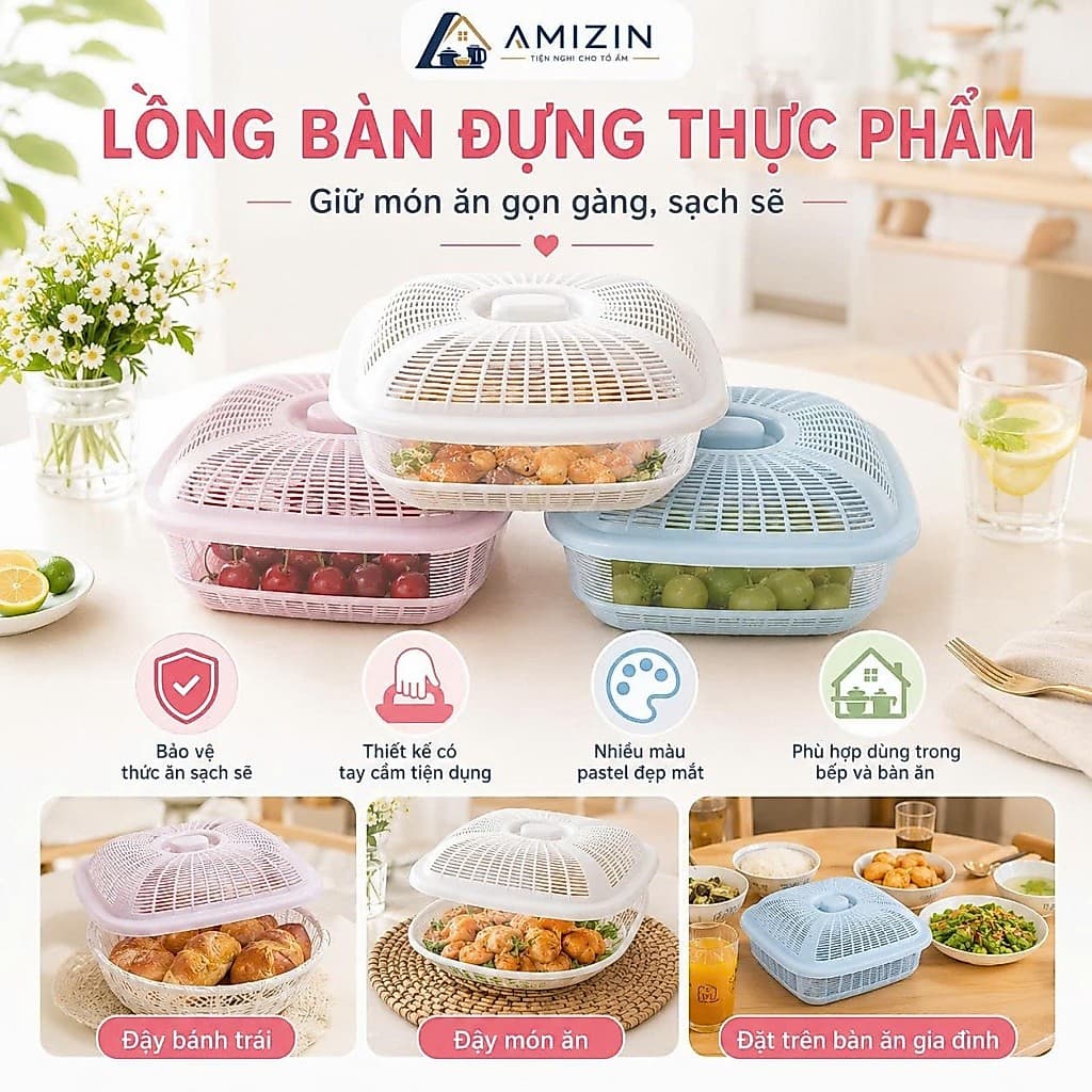 Combo 3 Rổ vuông nắp đựng đồ Việt Nhật (MS:199), Rổ đựng rau củ quả, bát đĩa tiện lợi -Buôn rẻ 01623