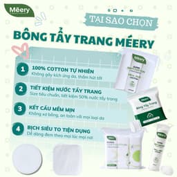 [MUA 5 TẶNG 1] Bông Tẩy Trang MÉERY Chính Hãng, Bông Tẩy Trang Meery 205 Miếng 100% Cotton Mềm Mại 9