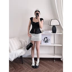 (Có Mút) Áo Kiểu Nữ Cánh Tiên Nút Bọc Cotton Lạnh Hoạ Tiết Trơn/Chấm Bi Xẻ Bụng Lưng Bo Chun 6