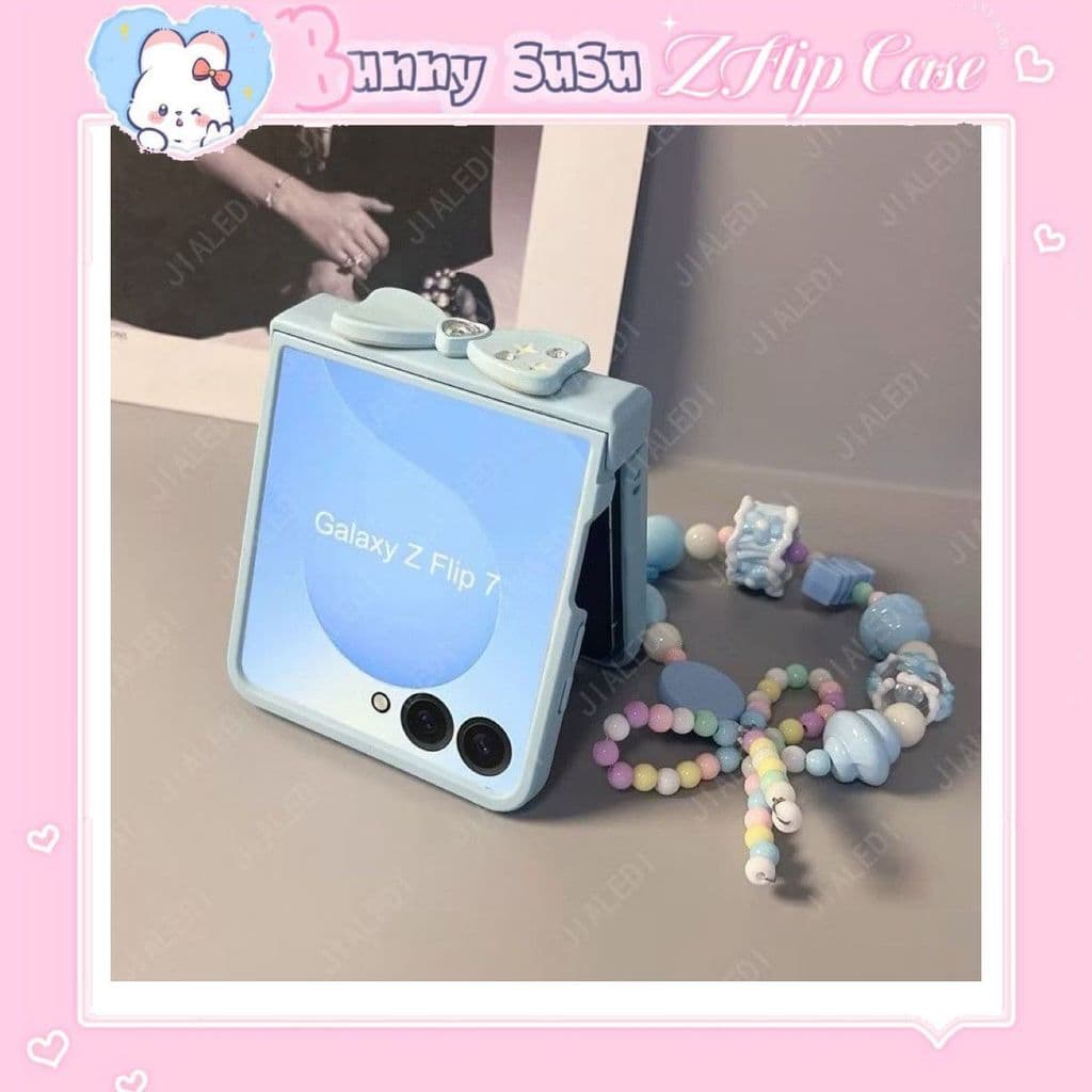 [CÓ SẴN] Ốp Z FLIP 8 - Z FLIP 7 - Z FLIP6 - FLIP5 5G charm nơ đá kèm dây hạt vẽ nơ dễ thương và thanh bảo vệ bản lề