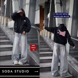 Áo khoác Hoodie Zip Nỉ Có Túi & Dây Rút Three Star Thêu xù Lá cờ -Áo Hoodie Thời trang Unisex Nam Nữ TopMenswear 6