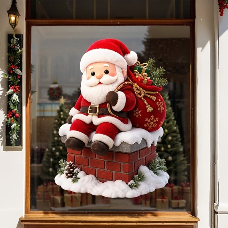 Nhãn dán chủ đề Giáng sinh Ông già Noel, Thích hợp cho gia đình, cửa hàng, tiệc Giáng sinh Cafe