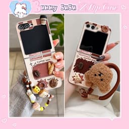 [SẴN HOẢ TỐC] Ốp ZFLIP 8 - Z FLIP 7 - Z FLIP6 - FLIP5 5G nâu kem phủ da PU charm coffee xinh xắn kèm dây sang trọng cute 1