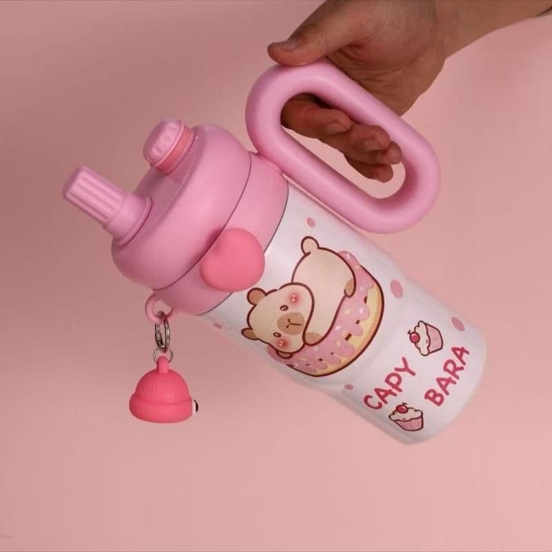 Bình Giữ Nhiệt Hoạ Tiết CAPYBARA Thể Tích 850ml , Có tay cầm và ống hút dễ thương