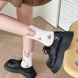Set 5 Đôi Tất Nữ Cổ Cao Gấu Trắng Chữ B Dễ Thương Hàn Quốc TT25 3