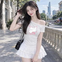 Áo trễ vai ngắn tay thu đông in hoạ tiết tho nhảy  xắn chất vải thun tăm  TD THONHAY 8 43 65 4