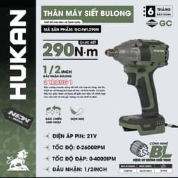 1 Máy Siết Bulong Pin 21V HUKAN GC-IWL290N Lực Siết 290Nm - Không Chổi Than - Đầu 2 Trong 1 Đa Năng 2