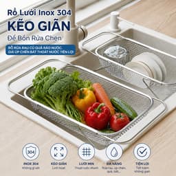 Rổ Lưới Livinox Inox Rửa Rau Củ Quả Kéo Giãn Bồn Rửa Chén TOAM - Rổ Rửa Giá Úp Chén Bát Thoát Nước 2