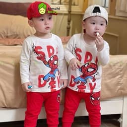 [10-29KG] Bộ Dài Tay Cho Bé Trai KIMCHIBABY Vải Cotton Cao Cấp 190gsm Mềm Mịn Họa Tiết Siêu Nhân Người Nhện KD601 3