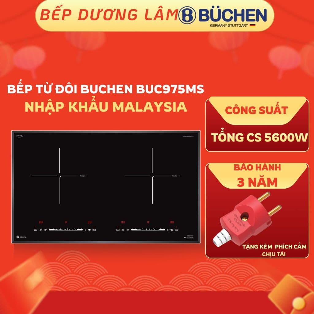 Bếp từ đôi Buchen BUC975MS | Bếp từ đôi Malaysia | Mặt kính Eurokera Pháp | Bếp từ inverter | Cam kết Hàng chính hãng