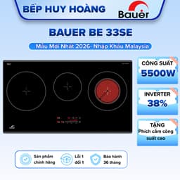 Bếp điện từ BAUER BE 33SE | Nhập khẩu nguyên chiếc Malaysia | Bếp 2 từ 1 hồng ngoại | Bảo hành 3 năm 1