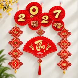 Decor Tết 2027 Set Trang Trí Nhà Ở Và Nhà Hàng Gồm 3 Món Dây Vạn Sự Như Ý Dây Chúc Mừng Năm Mới Và Mành Treo Chữ Tết 6