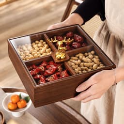 Khay Đựng Bánh Kẹo, Mứt, Hạt Tết Mẫu Mới 2027 Bằng Gỗ MDF ,Tiện Lợi Nhiều Ngăn Nắp Mica Kèm Hũ Nhựa Viền Vàng Sang Trọng 4