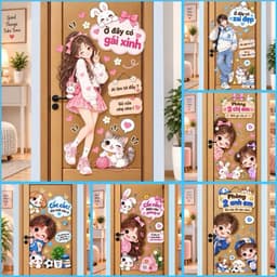 [Hỏa Tốc] Decal Dán Cửa Phòng Hoạt Hình "Ở Đây Có Gái Xinh" Chống Thấm Nước, Bền Đẹp 5