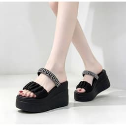 DÉP XUỒNG NỮ HAI QUAI NỮ REN PHỐI ĐÁ XOÀN 7CM CAO CẤP NHẤT. 6