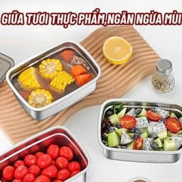 Combo 5 Hộp Đựng Thực Phẩm 1500ml inox có nắp đậy hút chân không, Khay Đựng để tủ lạnh ngăn mùi 19cm x 8,5cm x 13,8cm 6