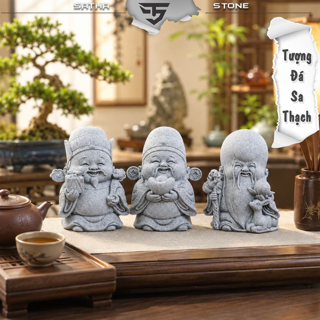 Bộ tượng Tam Đa đá sa thạch - trang trí tiểu cảnh,bán cạn, terrarium,bonsai