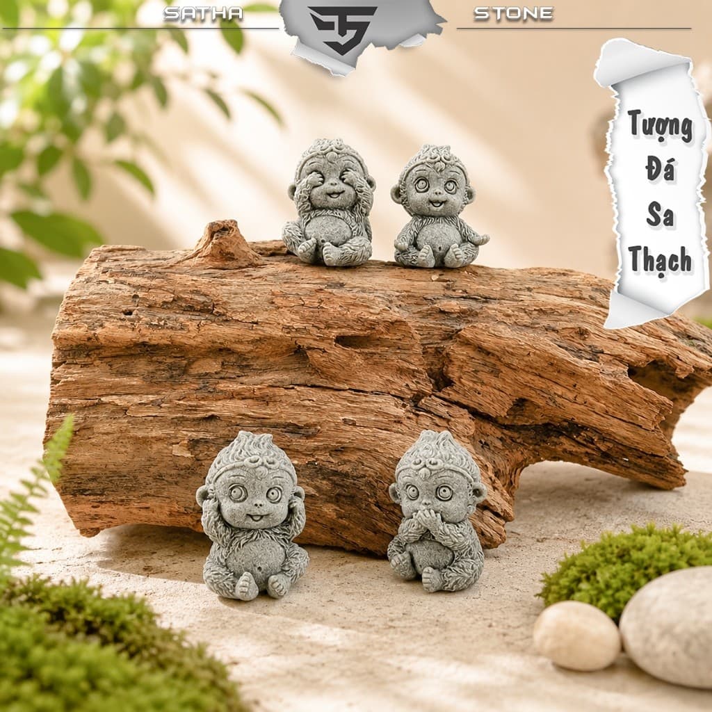 Bộ tiểu Tôn Ngộ Không tứ không đá sa thạch ST.PVN2677 - Tượng deco, trang trí tiểu cảnh, bán cạn, terrarium