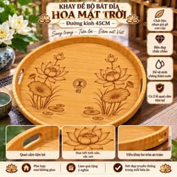 Bộ Bát Đĩa Hoa Mặt Trời 7 Món Gốm Sứ Cao Cấp, Nhiều Mẫu Nấm Nâu – Viền Đen – Mai Vàng – Hoa Sen, Bộ Đĩa Bày Mâm Cơm 45CM 2
