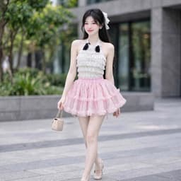 Chân váy lưới tầng lớp nữ dáng xòe ngắn màu trơn phong cách dễ thương  VL355 7 8 7 9 4 4 5