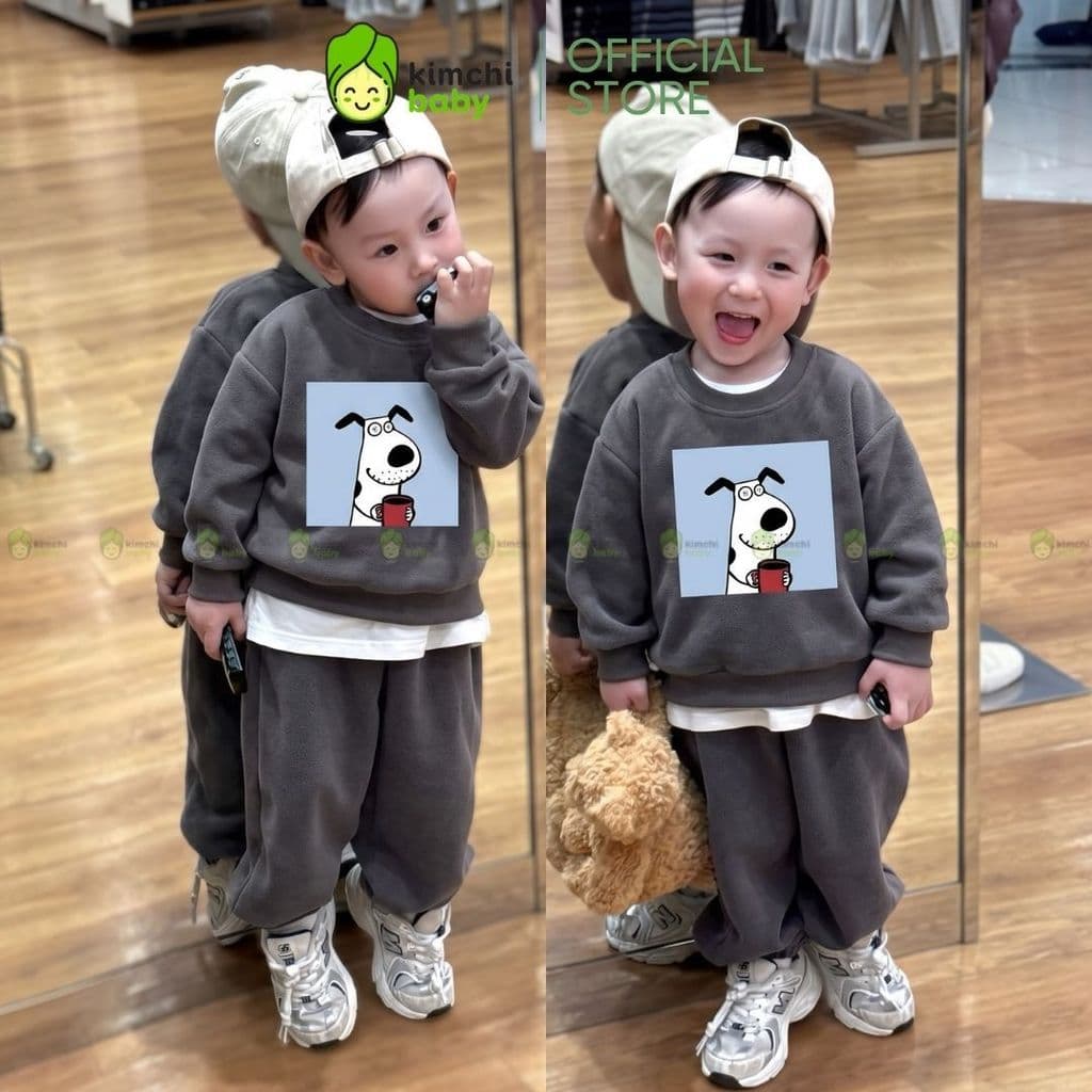 [10-29kg] Bộ Nỉ Bé Trai Cao Cấp Vải Nỉ 2 Da Premium Dày Mịn Ấm KIMCHIBABY Họa Tiết Ô Tô, Siêu Nhân Người Nhện BN602